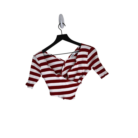⭐️ Hollister Red/White Ribbed Striped Wrap Top Size S - Picture 1 of 3